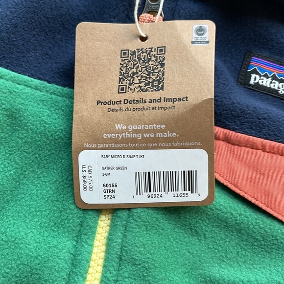Patagonia baby micro D snap fleece, gather green, 3-6 m, NWT - Picture 4 of 5
